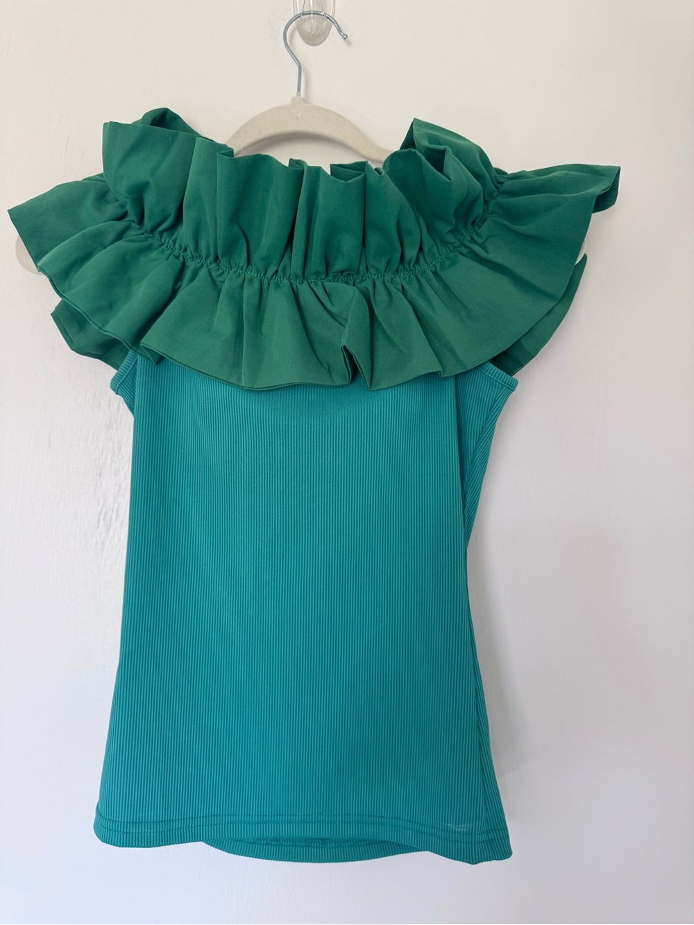 Emerald Ruffle Off-Shoulder Tank Top - Picture 3 of 4